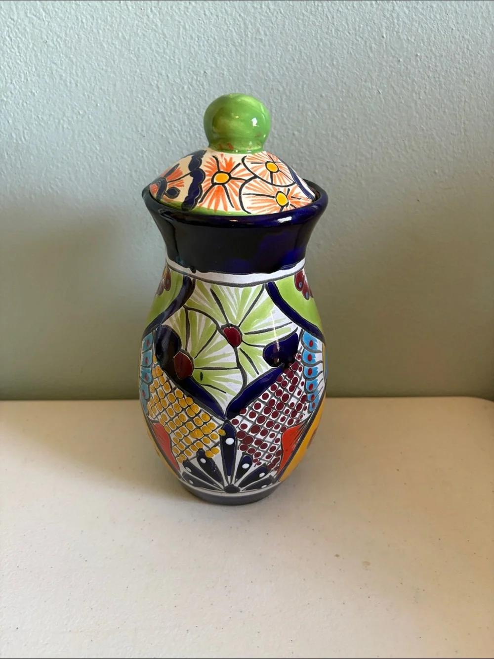 Handmade Mexican Multicolor Terracotta Ceramic Decorative Jar